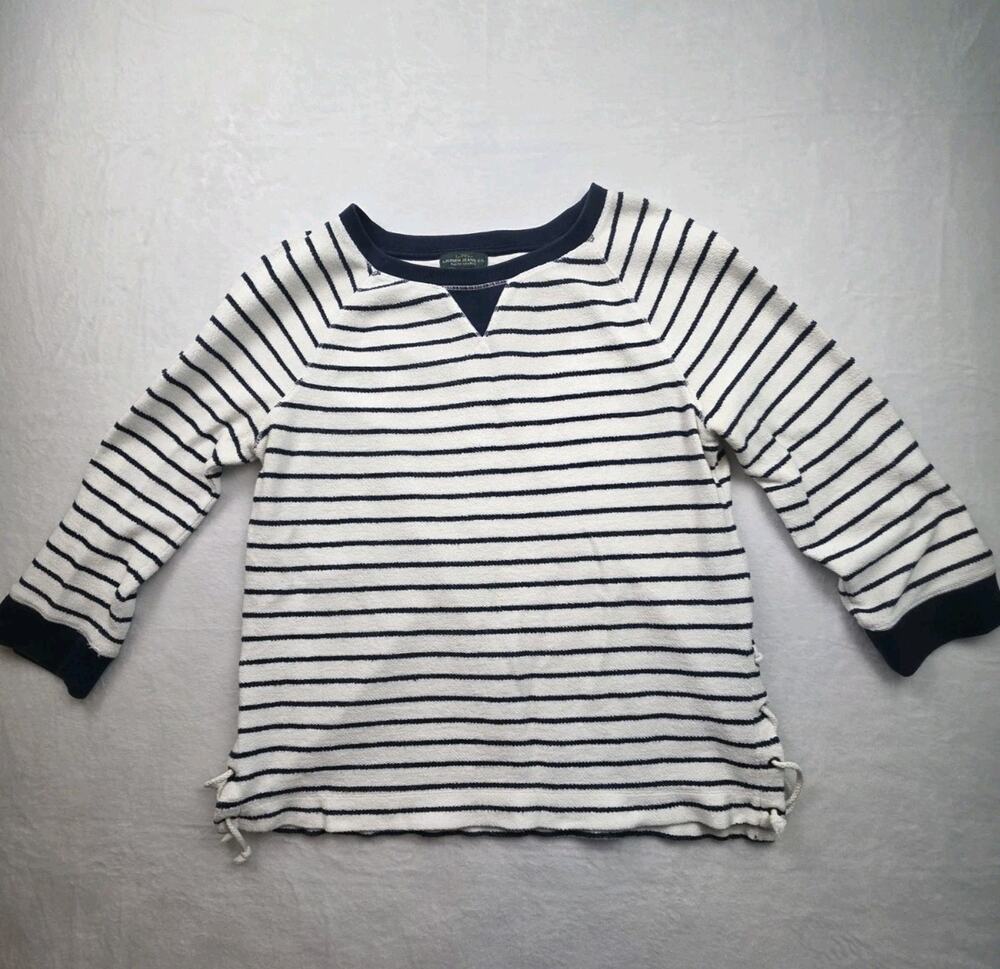 Lauren Ralph Lauren Women L Striped Knit Top Large 100% Cotton Side Tie Nautical